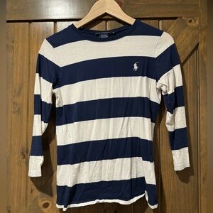 Ralph Lauren Sport navy and white striped 3/4 sleeve t-shirt